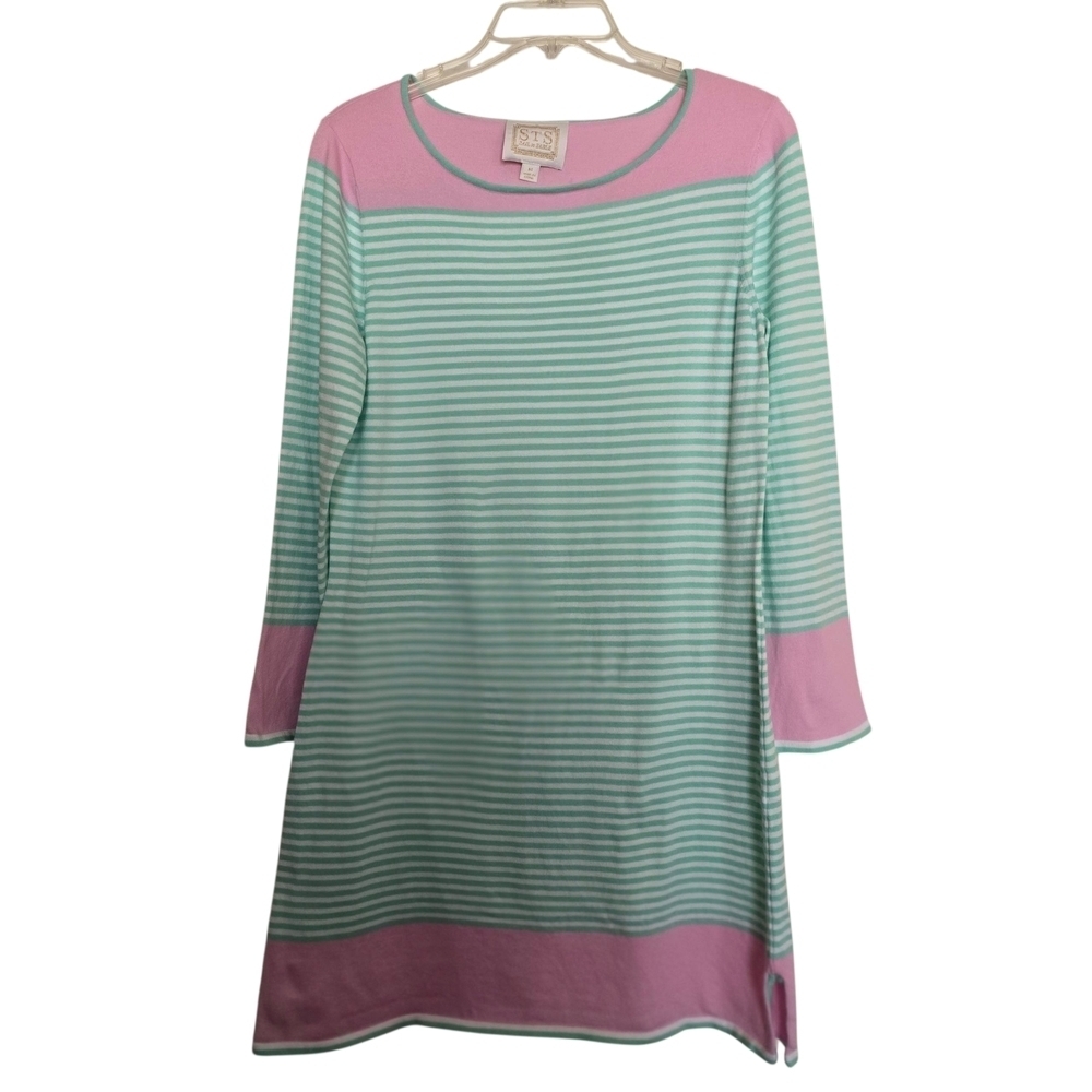 Sail to Sable Mint Green White and Pink Striped Casual Long Sleeve Dress